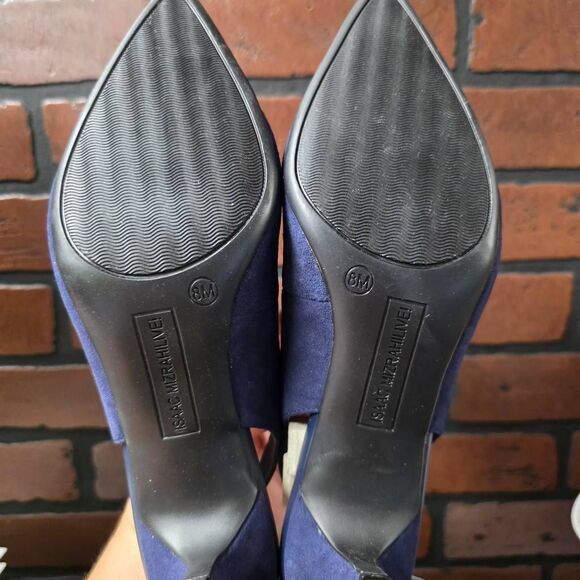 NIB ISAAC MIZRAHI‎ LIVE! JOSIE2 Dark Blue Suede Sling Back Kitten Heel Size 8M - Picture 4 of 7